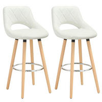 BARHOCKER 2er Set, aus Kunstleder, Holzgestell, Weiß - Buchefarben/Weiß, Holz/Textil (43/91/43cm) - Woltu