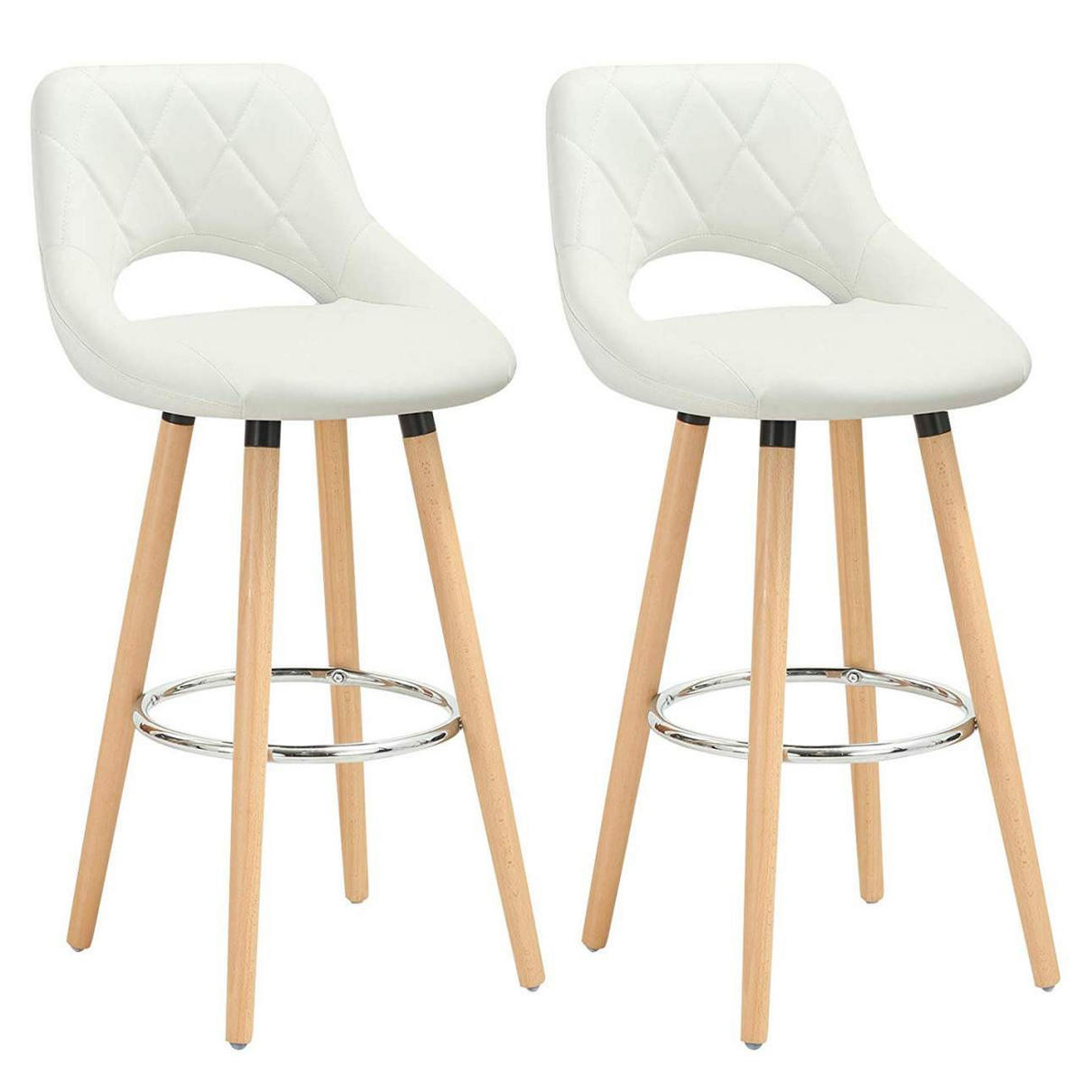 BARHOCKER 2er Set, aus Kunstleder, Holzgestell, Weiß - Buchefarben/Weiß, Holz/Textil (43/91/43cm) - Woltu