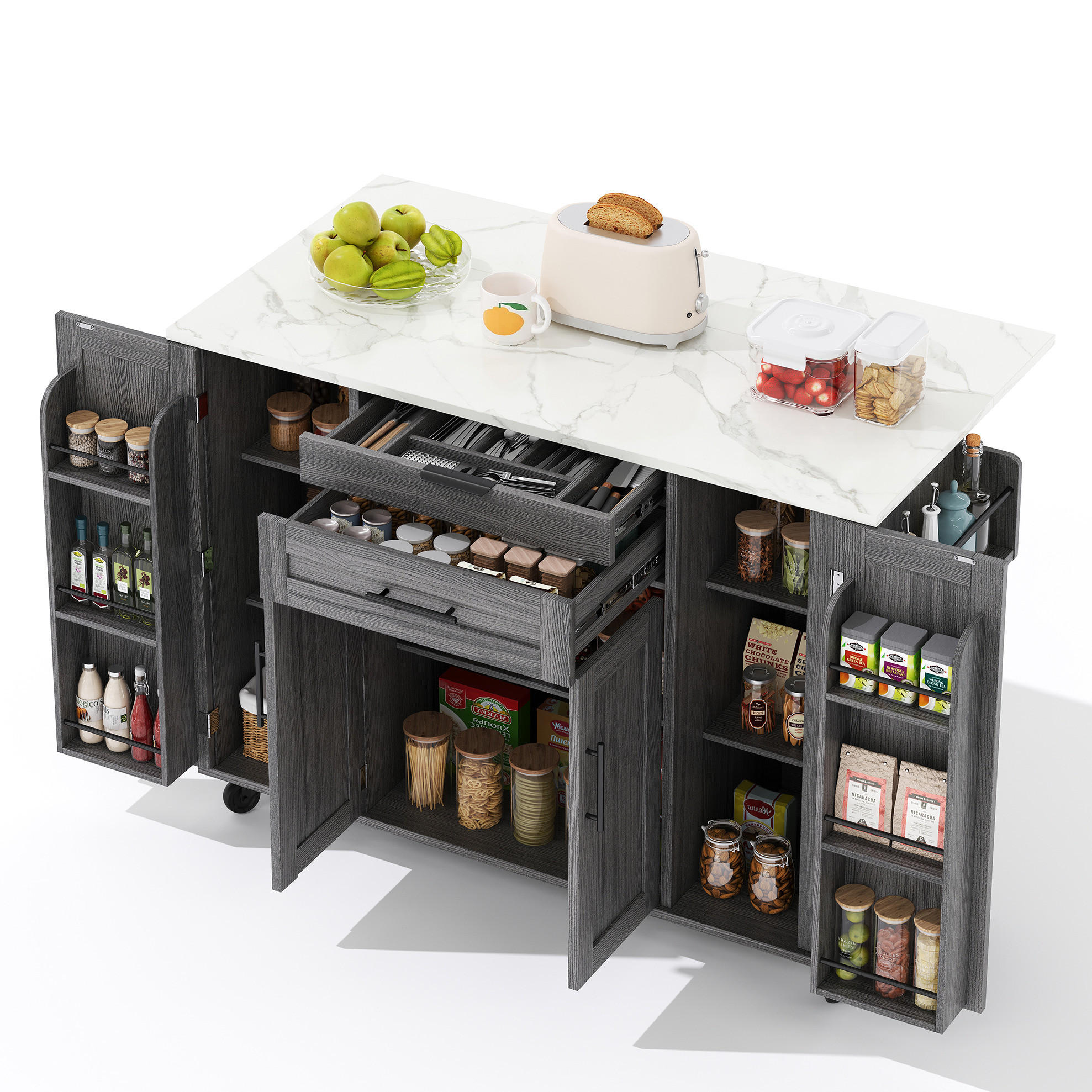 KÜCHENINSEL 136/70/92 cm aus MDF mit ausziehbarer Arbeitsplatte und verdeckter Besteckschublade Grau - Grau, Holzwerkstoff (136/92/70cm) - Modenvie