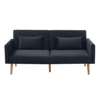 SCHLAFSOFA Samt mit geteilten Rückenlehnen und 5-fach Armlehnen Schwarz 180/75/82 cm - Schwarz, Textil (82/75/180cm) - Redom