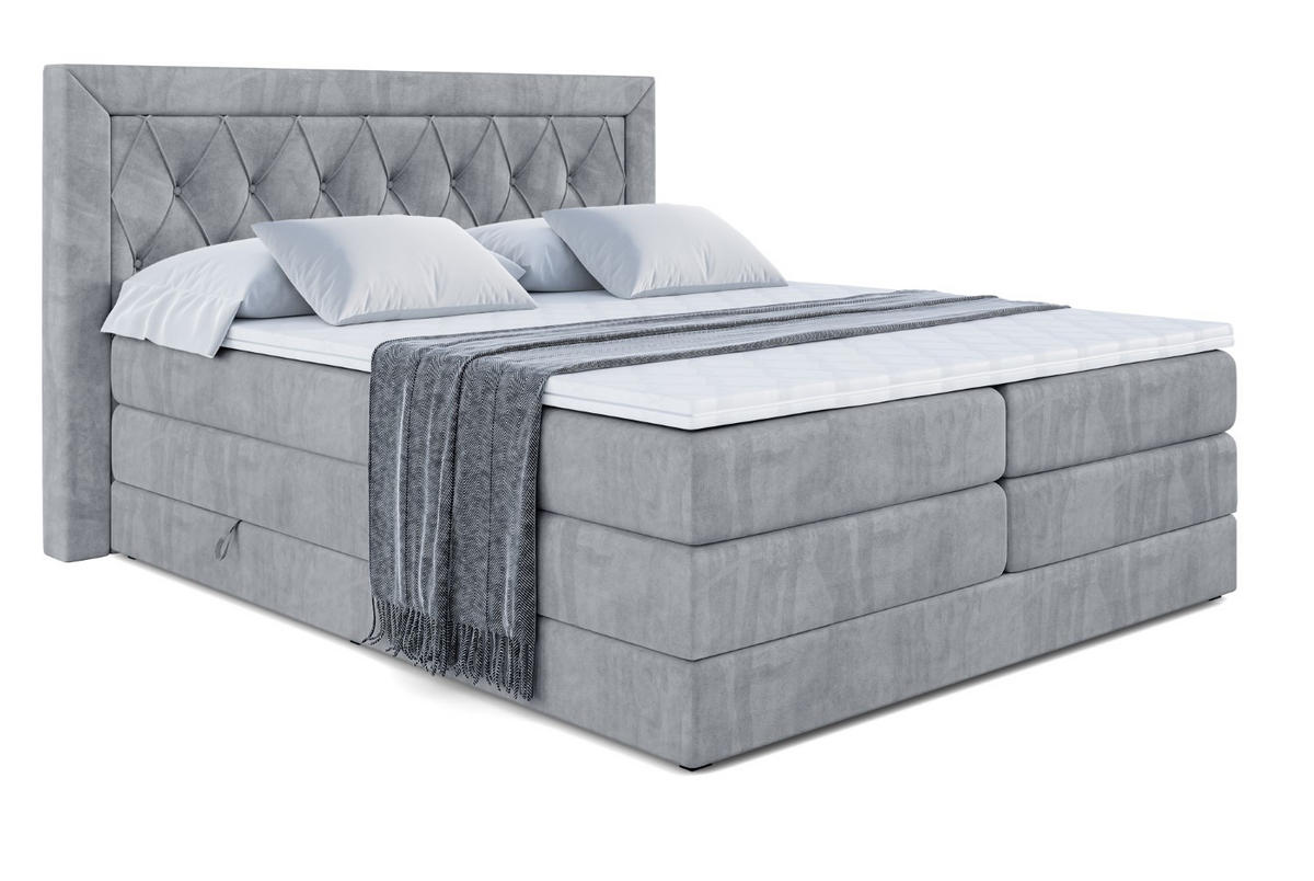 BOXSPRINGBETT NOEL KING - 140 x 200 - H3/H4 - Grau - Grau, Holzwerkstoff (140/200cm) - ALTDECOR