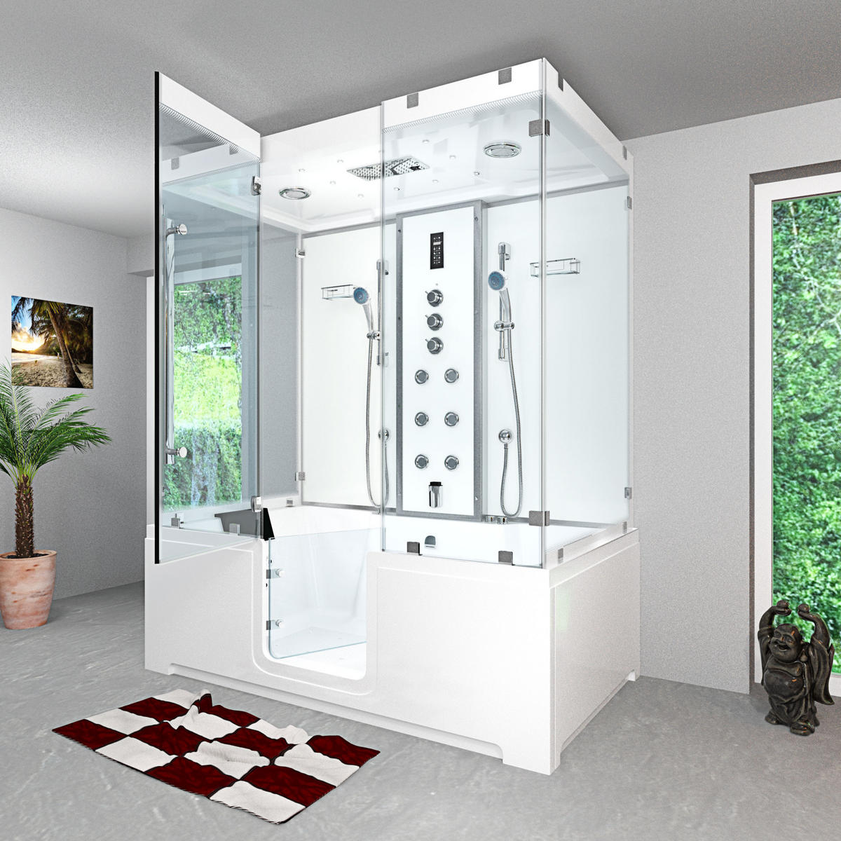 BADEWANNE Dusche K88-WS-TH-B-SC-EA Duschtempel - Weiß, Glas/Kunststoff (100/228/180cm) - AcquaVapore by Sandra Jentho