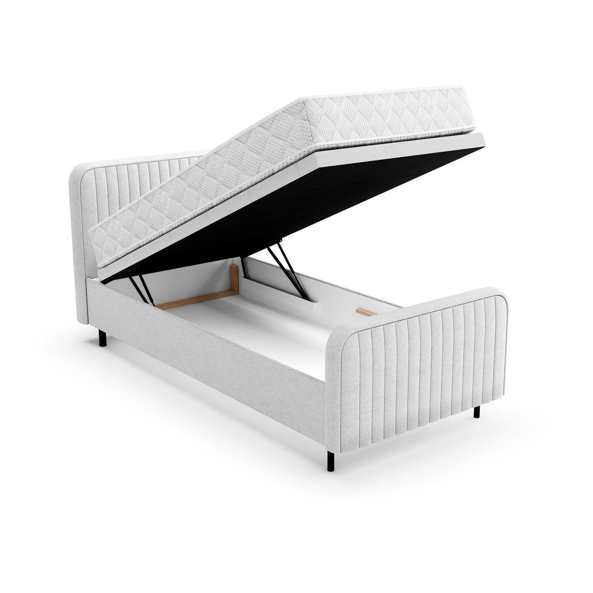 POLSTERBETT Lami 90x200, Einzelbett mit Bettkasten und Taschenfedernmatratze 20 cm, Hellgrau - Hellgrau/Schwarz, Textil/Metall (90/200cm) - Beautysofa