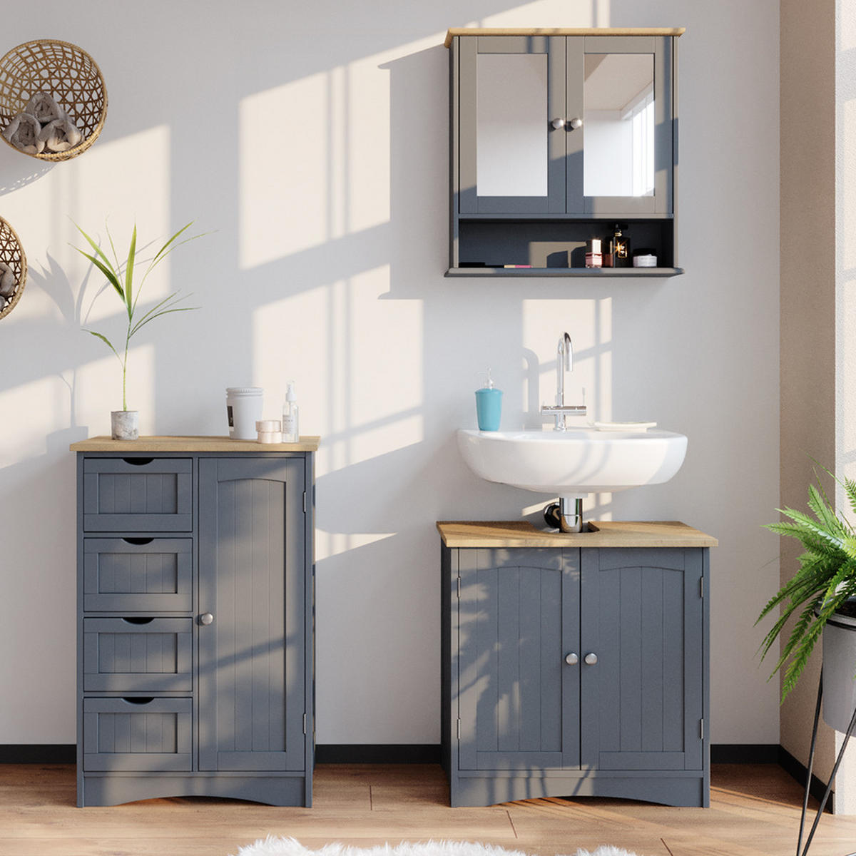 SKŘÍŇKA DO KOUPELNY Bianco Šedá - šedá, kompozitní dřevo (55/81/30cm) - Vicco