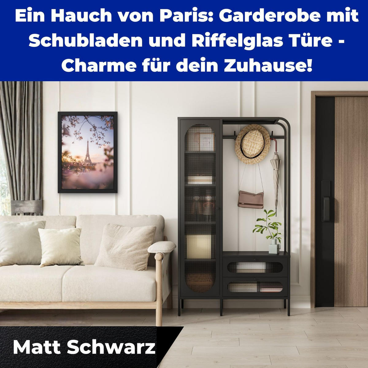 GARDEROBENSCHRANK PARIS Metall Schwarz - Schwarz, Metall (40/180/102cm) - Coemo