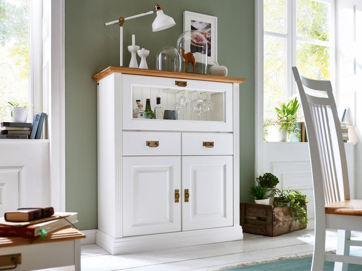 BARSCHRANK Novara 3-türig - Weiß/Braun, Holz (111/133/45cm) - Casamia Massive Möbel