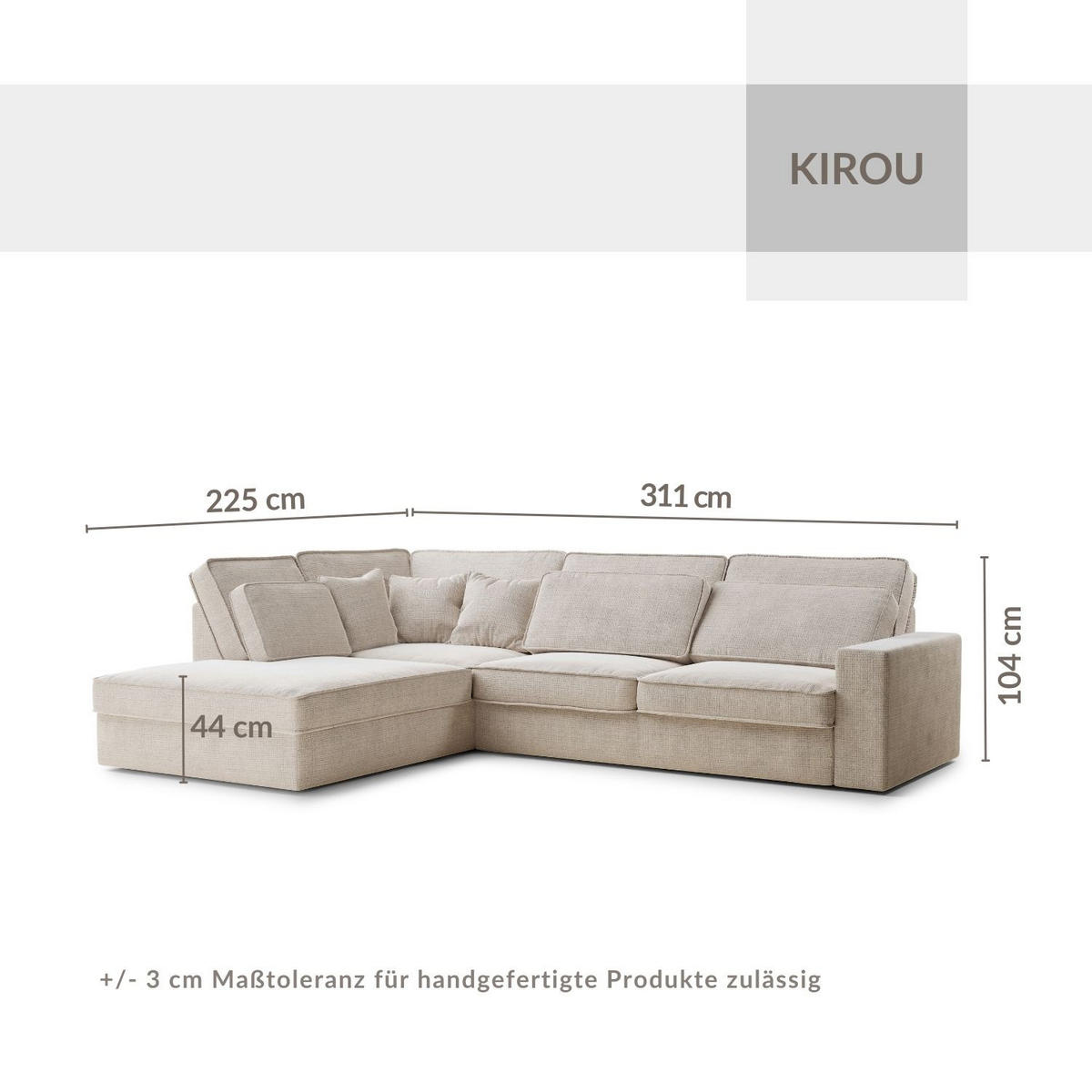 ECKSOFA Kirou Creme Chenille-Stoff - Links Seite - Creme/Schwarz, Holz/Holzwerkstoff (225/311cm) - Maison de Reve