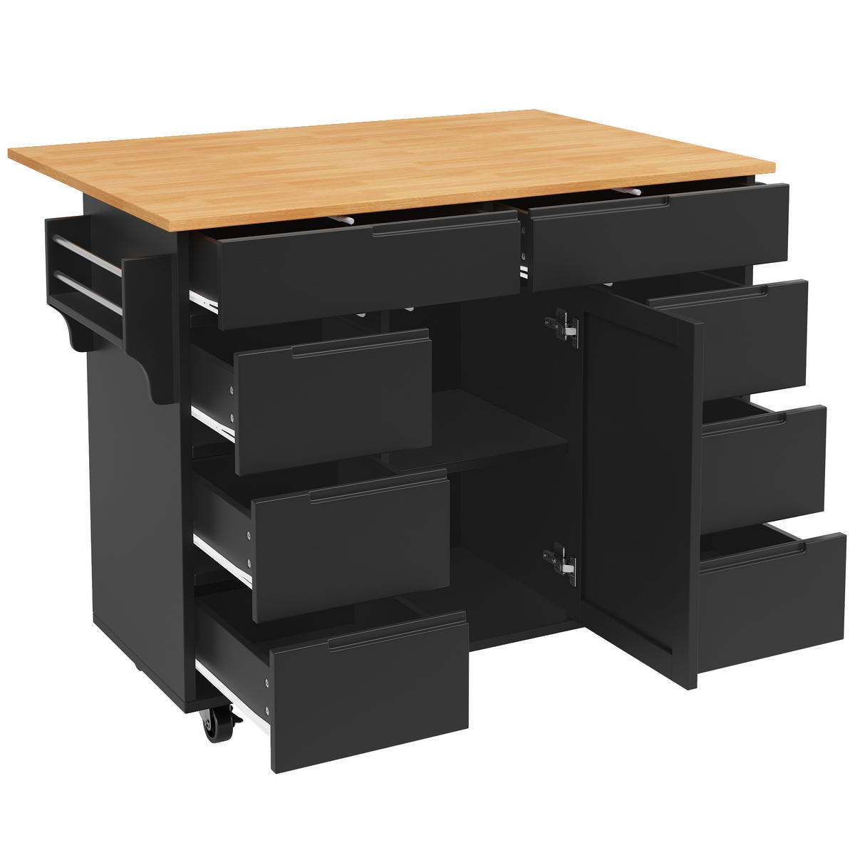 KÜCHENINSEL Ausziehbar 8 Schubladen Rollen Schwarz - Schwarz, Holzwerkstoff (122/91.5/46cm) - FLIEKS