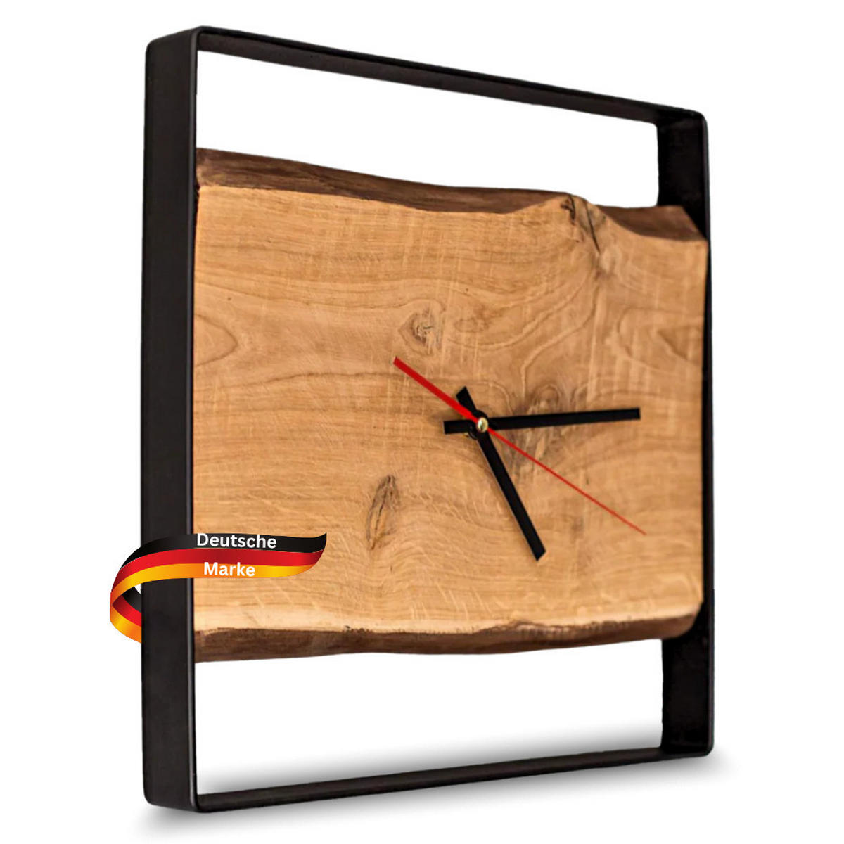 WANDUHR groß Holz EFFO HANDGEFERTIGT 37x37 cm Eiche Geräuschlos - Braun, Holz (37/37/4cm) - DELUKE
