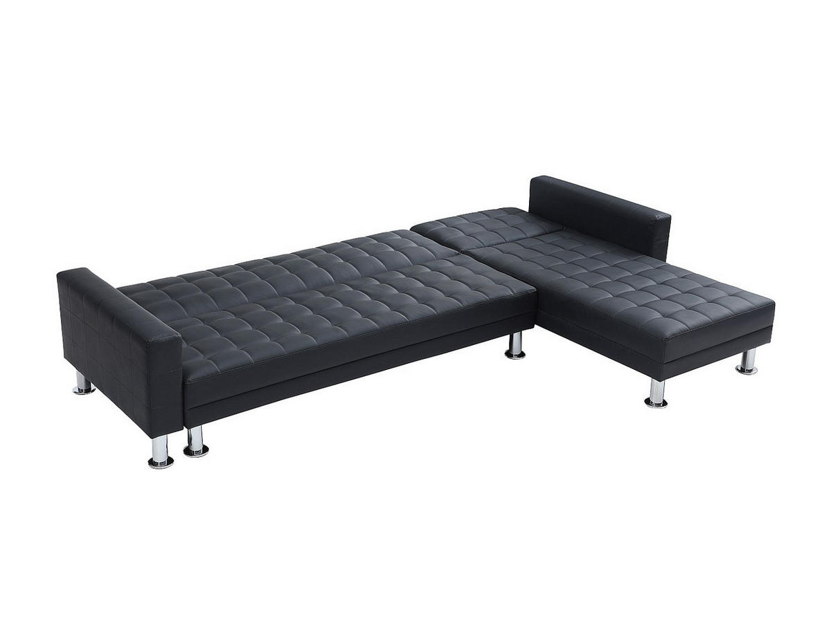 ECKSOFA mit Schlaffunktion - Ecke wechselbar - Kunstleder - Schwarz - WILLIS II - Schwarz, Leder (290/173cm) - Vente-Unique