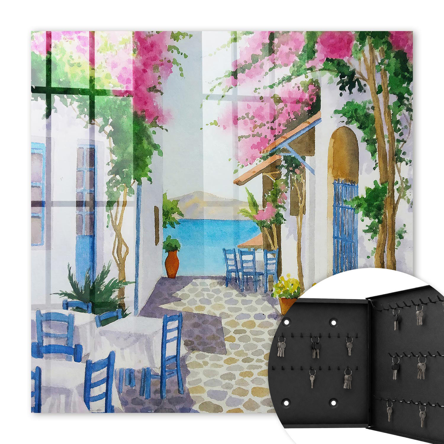 SCHLÜSSELBOX Schwarz 30x30 cm- Türöffnung nach rechts - Mediterrane Schönheit - Weiß, Metall (30/30/5cm) - TULUP