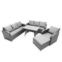 GARTENSET Hohe Rückenlehne Polyrattan 8-Sitzer - Dunkelgrau/Grau, Glas/Kunststoff - Fimous