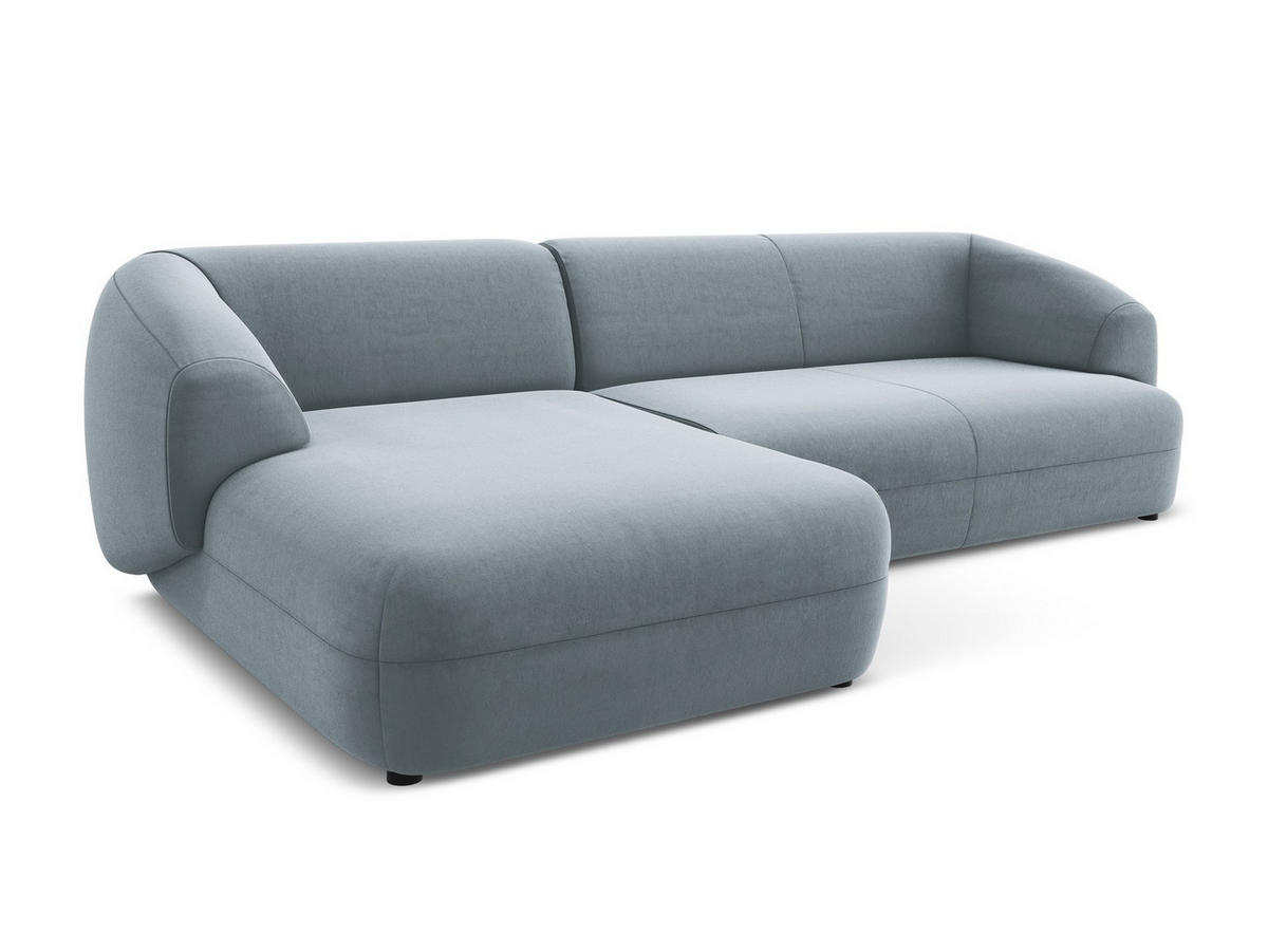 ECKSOFA Links Samt Stoff Blau - Blau/Schwarz, Kunststoff/Textil (156/280cm) - Makamii