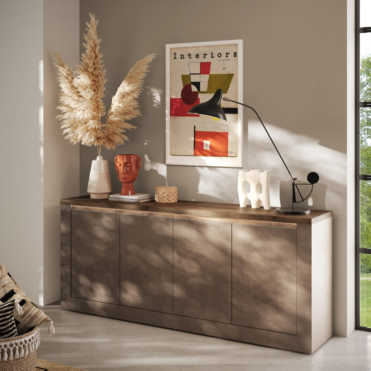 SIDEBOARD mit 4 Türen und 2 Regalen in Bronze und Quecksilbereffekt 43/207/88 cm - Braun, Holzwerkstoff (43/88/207cm) - Calicosy