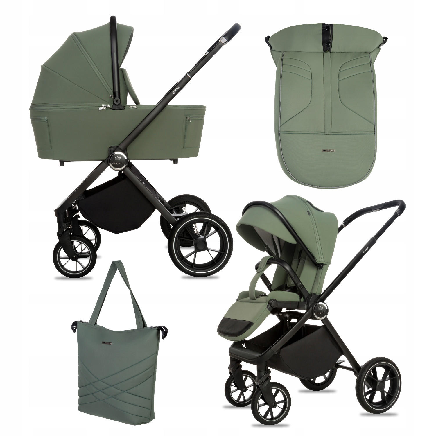 KINDERWAGEN Gavia 2in1 Sapphire Babywanne, Buggy Sportsitz, Faltbar, Wickeltasche - Schwarz/Grün, Textil/Metall (58/100cm) - BabyLux