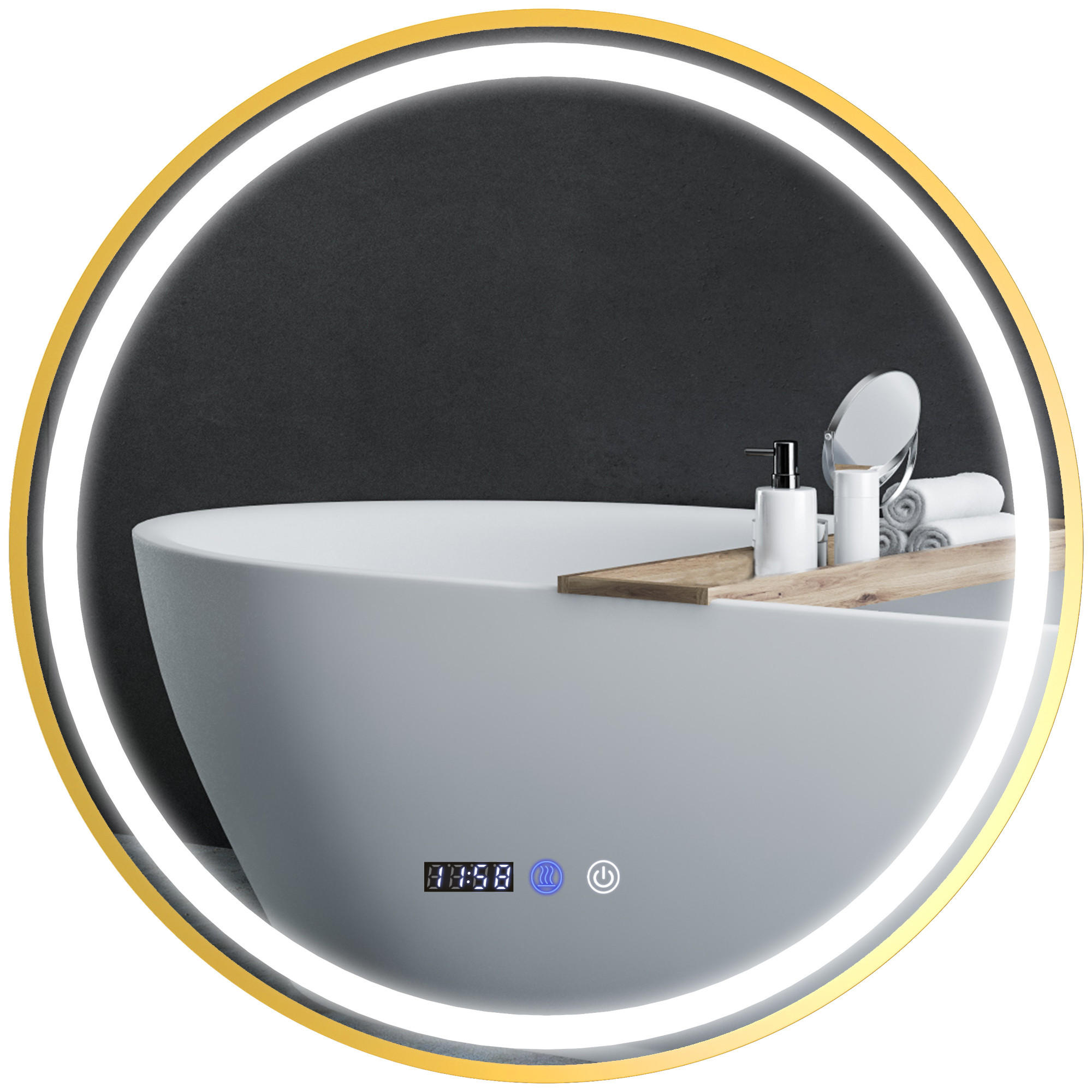 BADSPIEGEL mit Beleuchtung 60cm Beschlagfrei, 3 Lichtfarben - Goldfarben, Glas (60/60/3.5cm) - HOMCOM