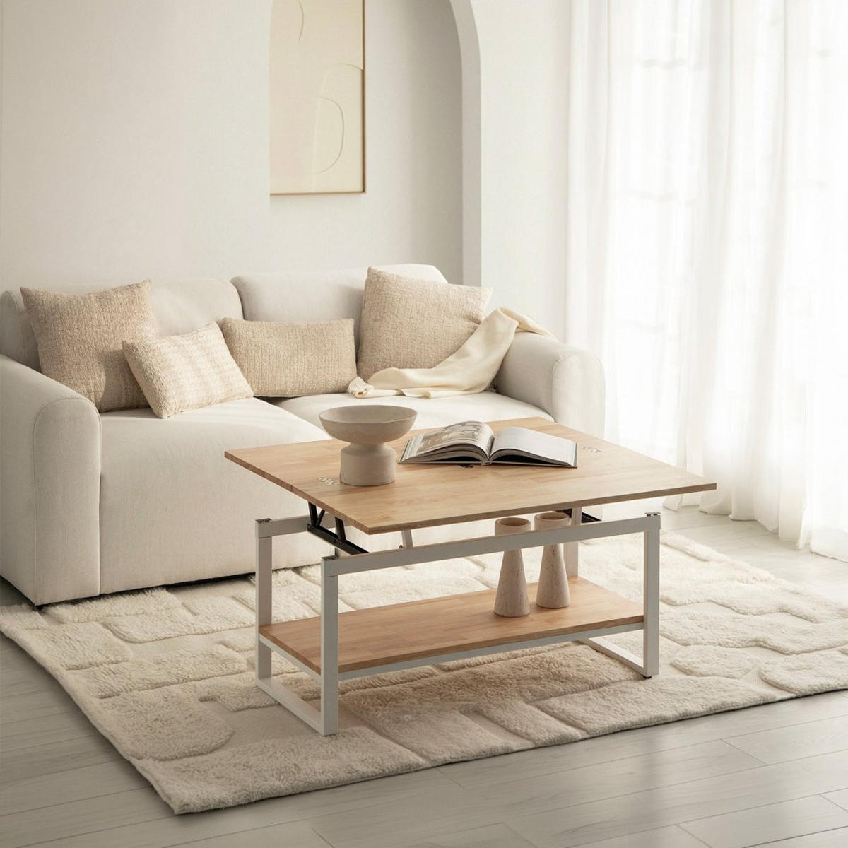 COUCHTISCH HOCHKLAPPBARER Alvi Weiß 100 cm x 49 - 61 cm - Weiß, Holz (45/100/49cm) - Klast Home