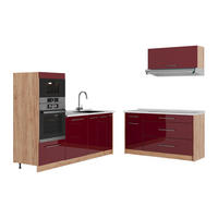 KÜCHENZEILE Fame-Line, Bordeaux Hochglanz/Goldkraft Eiche, 340 cm, AP Marmor - Honigeiche/Bordeaux, Holzwerkstoff (340/153.6/60cm) - Vicco