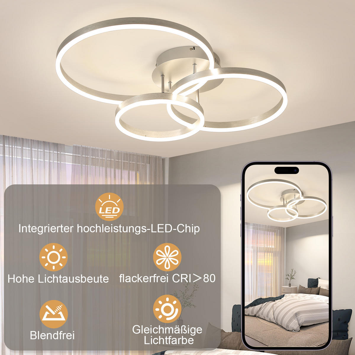 LED-DECKENLEUCHTE Kirak 58/24/82 cm - Silberfarben, Metall (82/58/24cm) - ZMH