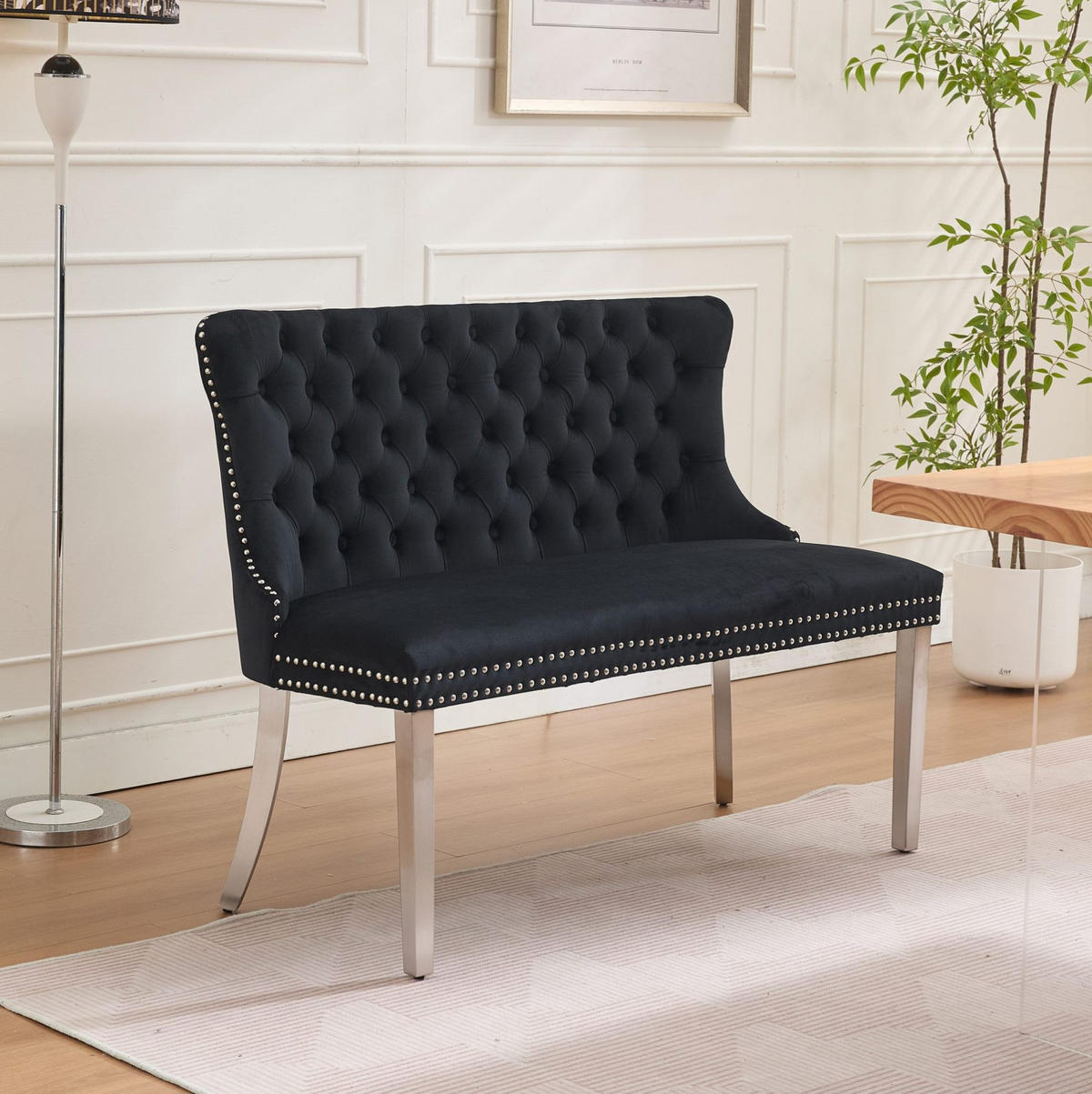 SITZBANK Zweisitzer für Esszimmer Samt Schwarz Edelstahlbeine - Schwarz, Metall (116/89.5/58.1cm) - Meubliv