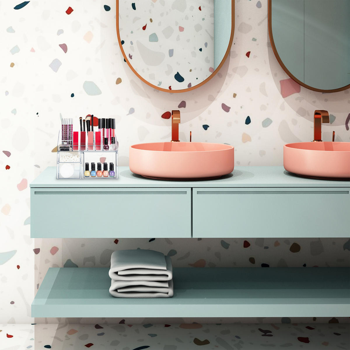 MAKE-UP-ORGANIZER - Transparent, Kunststoff (25.5/18/17.5cm) - Relaxdays