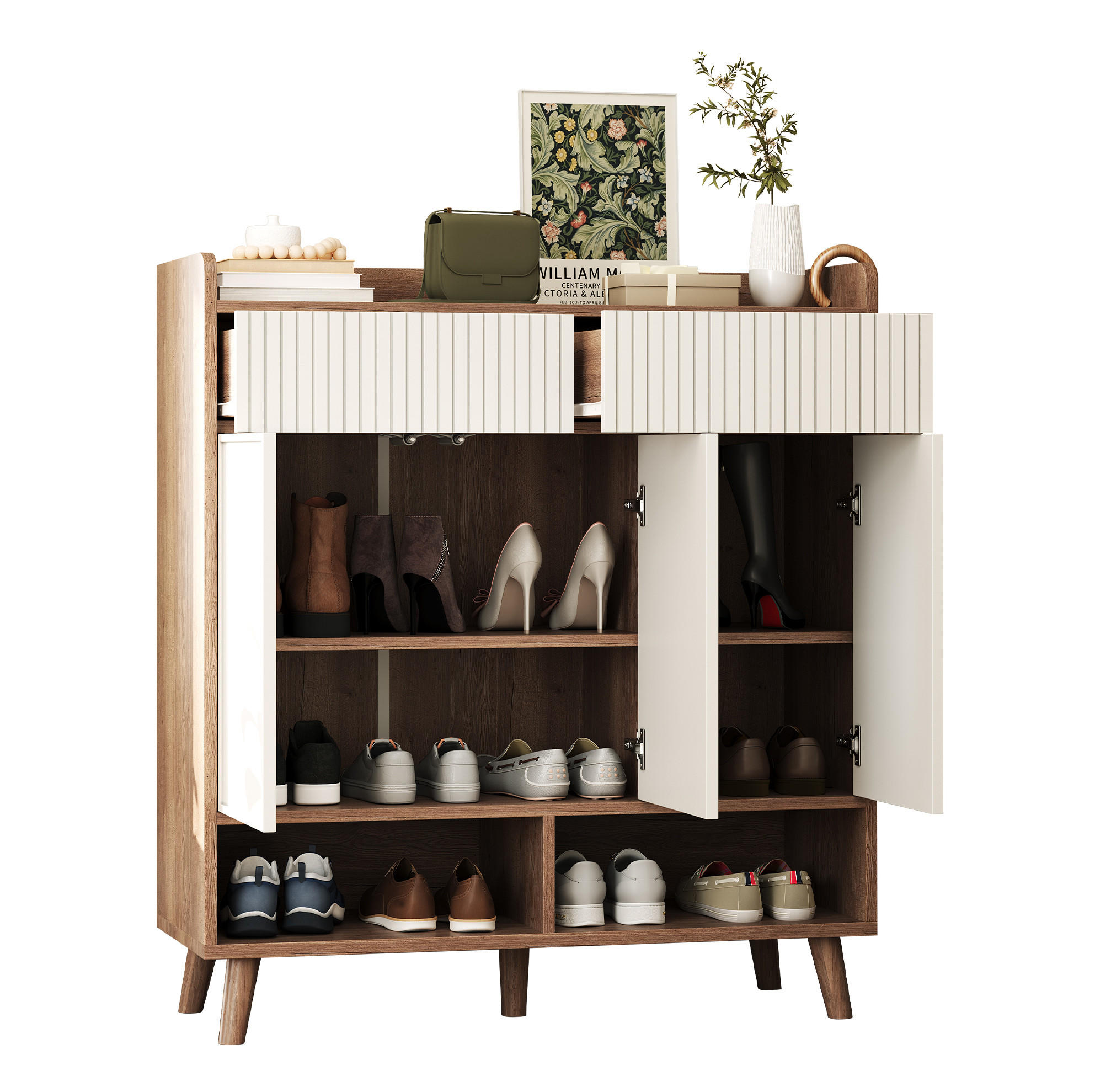 SCHUHSCHRANK aus MDF & Spanplatte 90x35x100cm in Weiß mit Kippsicherung - Weiß, Holzwerkstoff (90/100/35cm) - Modfu