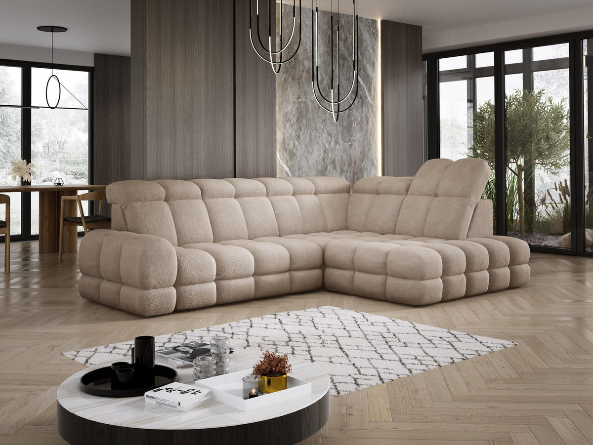 ECKSOFA TOLLO Anthology-stoff L-form 302x217x105 cm beige - Beige, Holz/Textil (217/302cm) - DomoHome