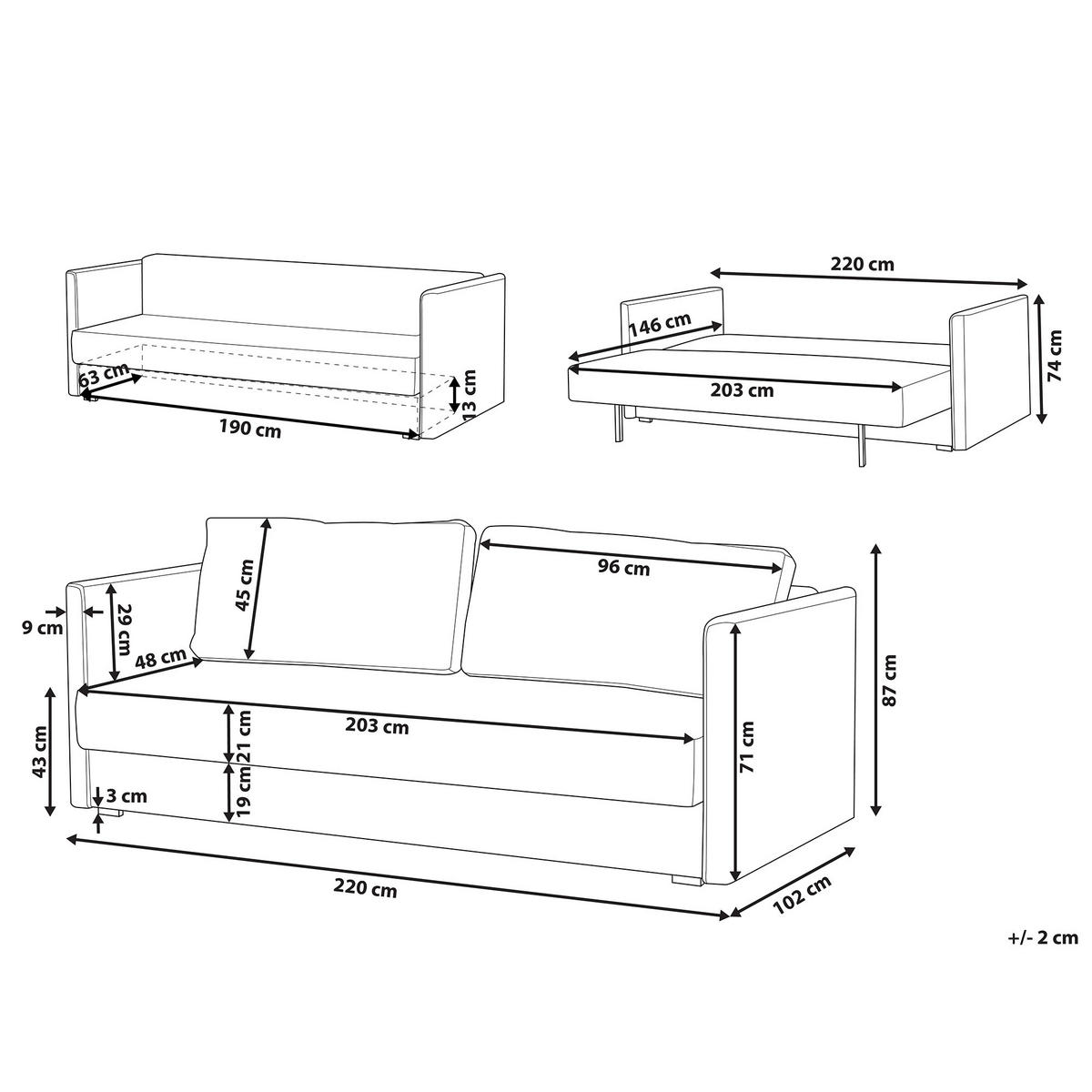 3-SITZER-SCHLAFSOFA Polyester Grau Eksjo - Hellgrau, Textil (220/87/102cm) - Beliani