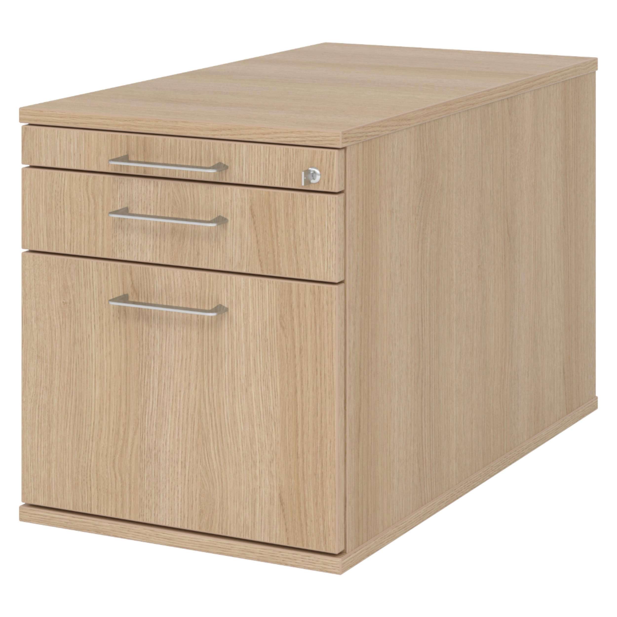 ROLLCONTAINER - mit Hängeregistratur 80/42,8/51,2 cm in Eichefarben Bügelgriff (Metall) - Eichefarben, Holzwerkstoff (42.8/51.2/80cm) - bümö