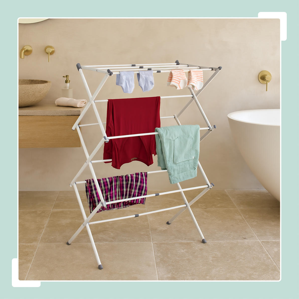 STOJAN na prádlo - biela, kov/plast (73/105/37cm) - Relaxdays