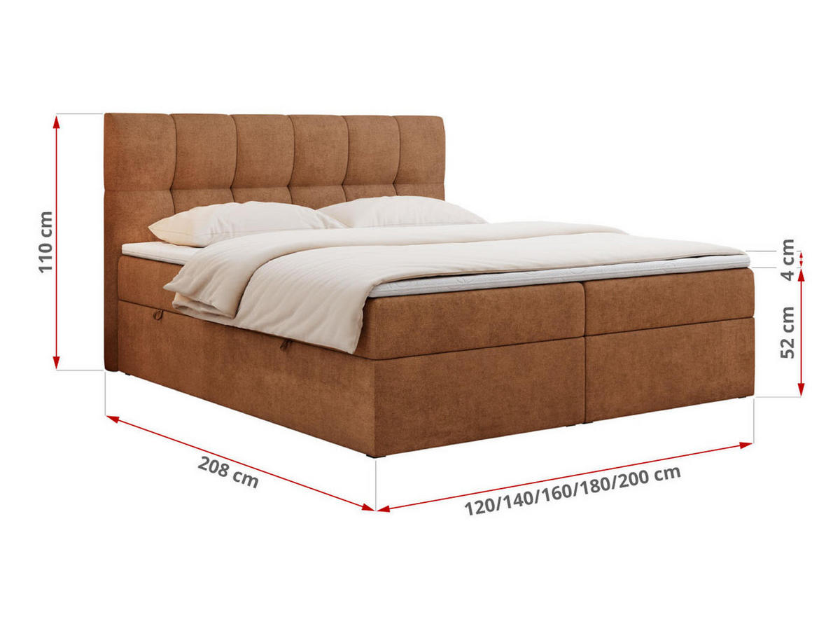 BOXBETT RICO 160/200 Orange Struktur - H3 - Orange, Holz/Textil (160/200cm) - MKS