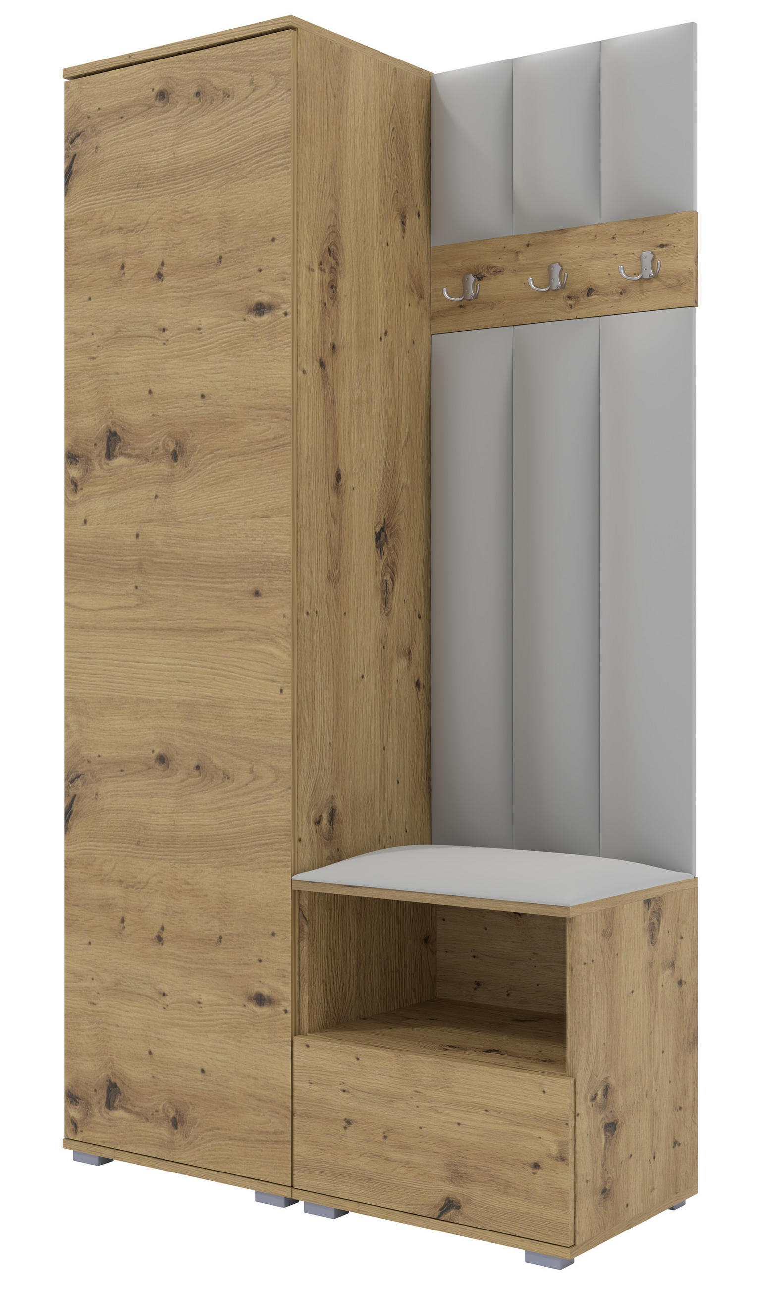 Ravio Gepolstert Eiche Artisan, Hellgrau 100x187x40 cm