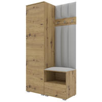 GEPOLSTERT Garderoben-Set Nela I LUX (Eiche Artisan + Stoff Trinity 32) - Silberfarben/Hellgrau, Holz/Holzwerkstoff (100/187/40cm) - Ravio