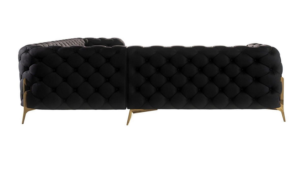 ECKSOFA Chesterfield Lexi Schwarz Samt, langer Schenkel rechts - Goldfarben/Schwarz, Holz/Textil (323/264cm) - S-Style Möbel