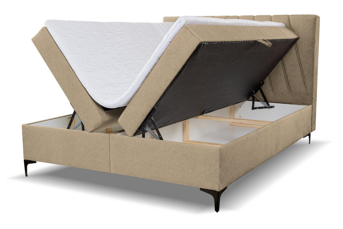 BOXBETT CAPRI mit 2 Bettkästen, Maße: 180x200 cm, Farbe: Hellbraun, Velourstoff, mit Bonell-Matratze inkl. Topper - Hellbraun, Holz/Kunststoff (180/200cm) - VENASI MÖBEL