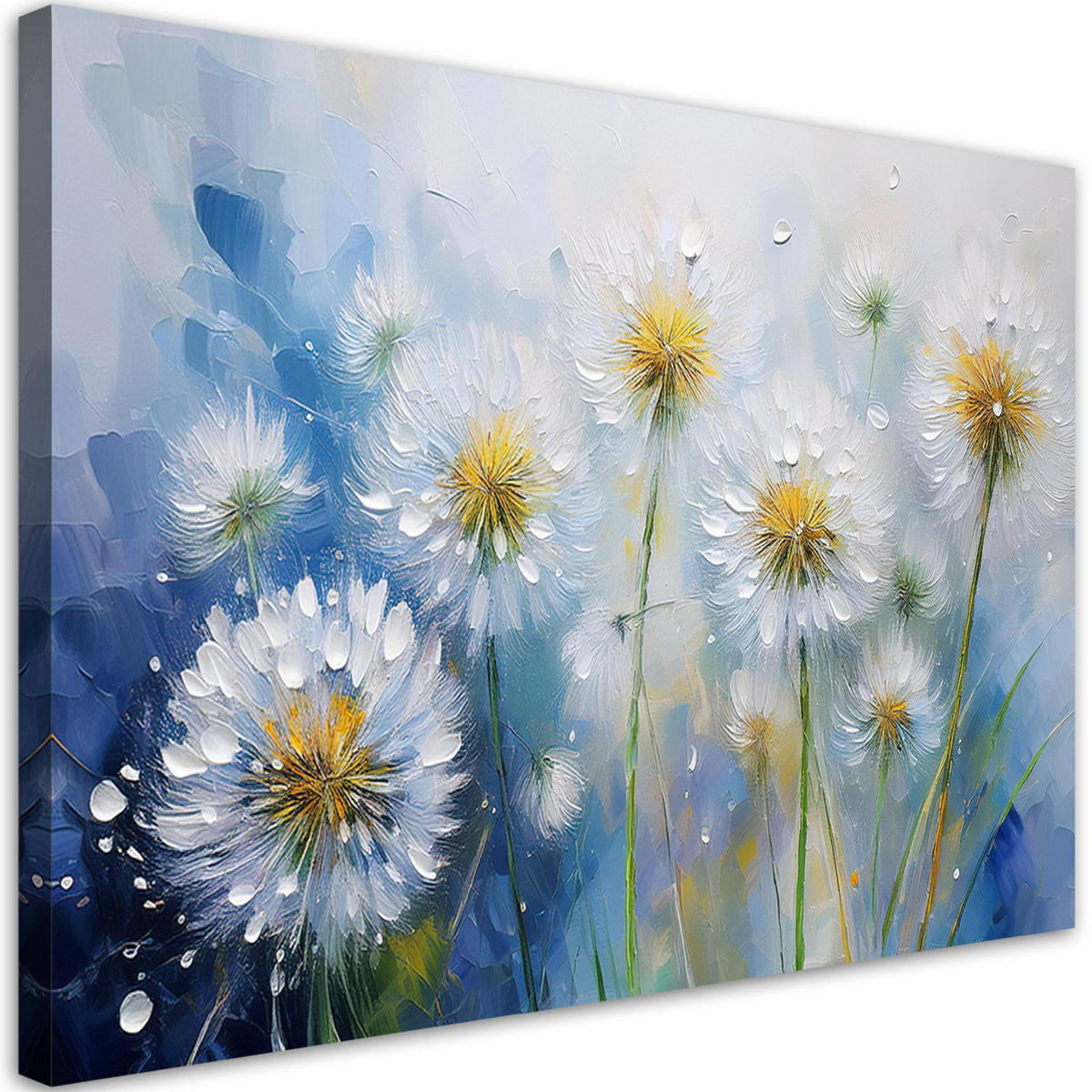 WANDBILD löwenzahn pflanzen blumen tautropfen - Blau, Textil (60/40cm) - Feeby