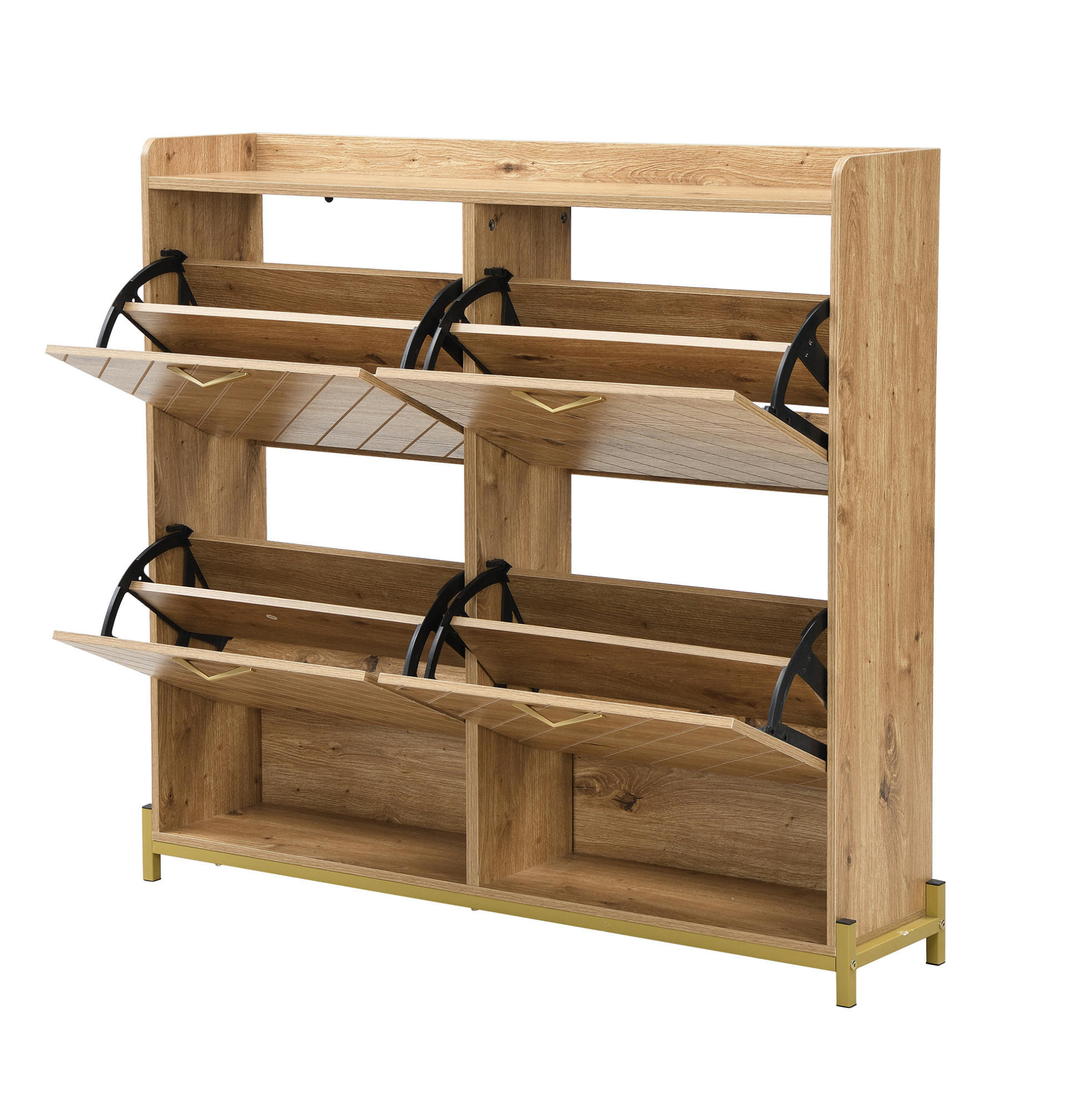 Modfu BOTNÍK z MDF 108,5x24x100 cm v dekoru dřeva se 4 výklopnými dvířky a úsporným designem