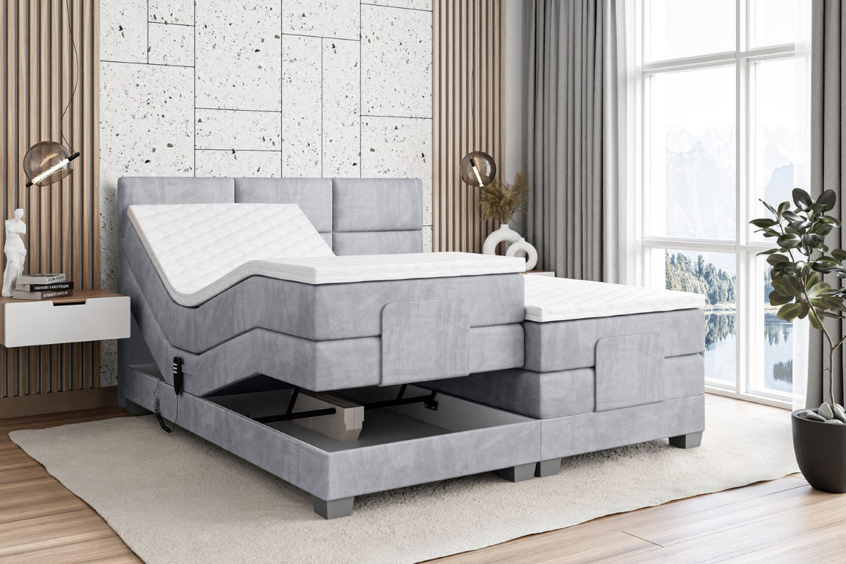 BOXSPRINGBETT elektrisch verstellbar mit 2 Matratzen H4/Taschenfederung PROT EL 160 x 200 Grau - Grau, Holzwerkstoff (167/200cm) - ALTDECOR
