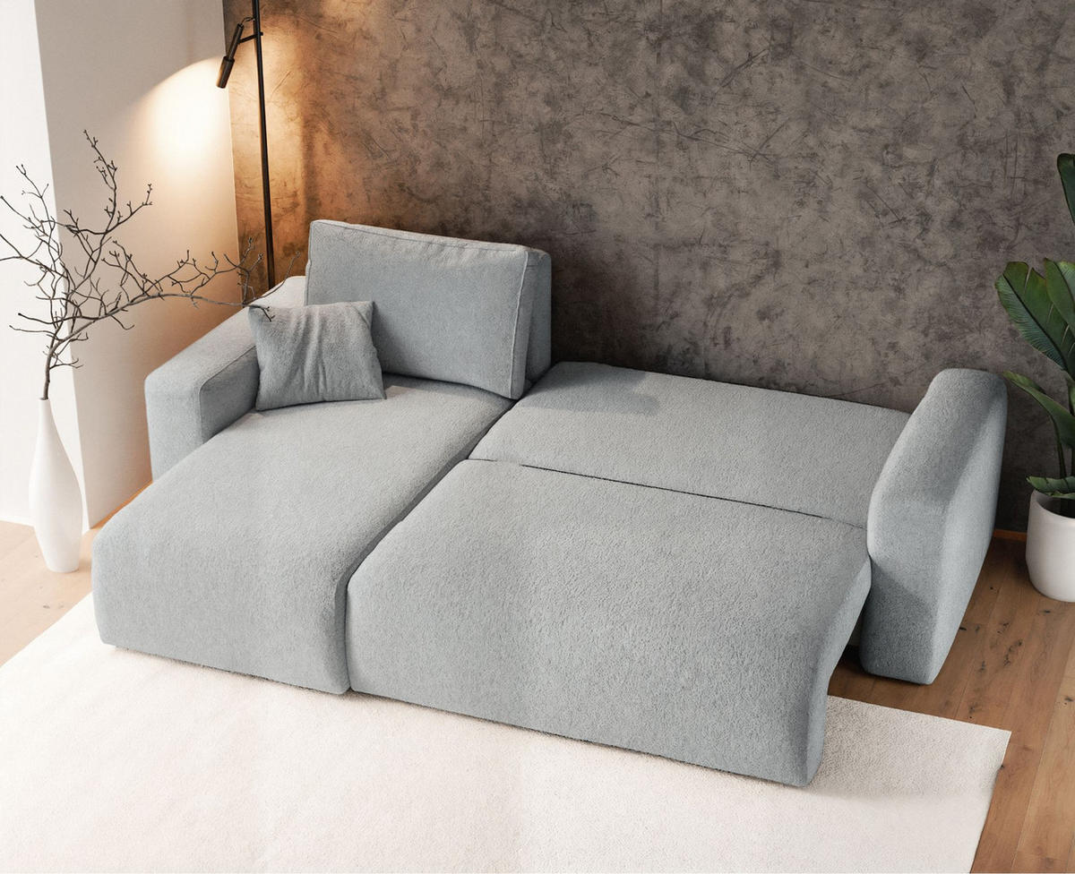 ECKSOFA Pianoni Hellgrau Bouclé-Bezug - Hellgrau/Schwarz, Kunststoff/Textil (244/140cm) - Selsey