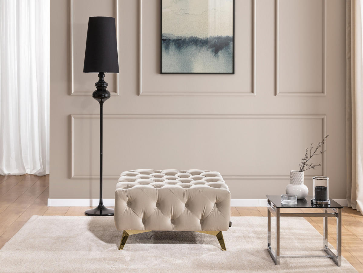 HOCKER Chesterfield Whitby Beige Samt mit goldenen Füßen - Beige/Goldfarben, Holz/Textil (80/45/80cm) - S-Style Möbel