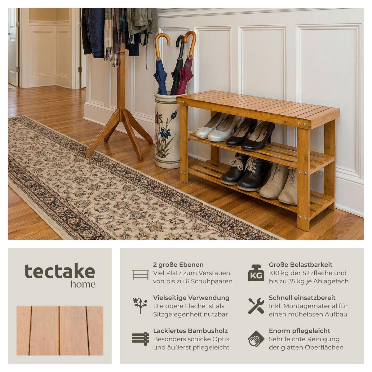 SCHUHBANK Silke, 70 x 28 x 45,5 cm, braun - Braun, Holz (28/45.5/70cm) - tectake