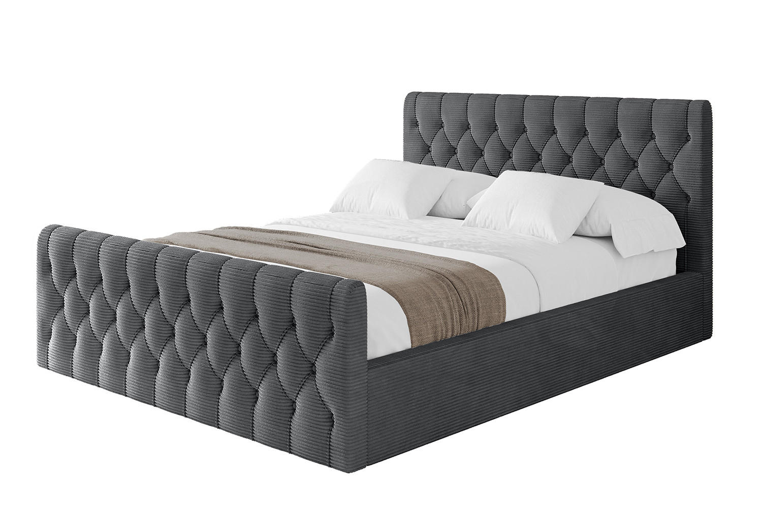 POLSTERBETT mit Bettkasten, Fußteil und Lattenrost, Boxbett ohne Matratze - RENO-Z 160x200 Dunkelgrau - Anthrazit, Holzwerkstoff/Textil (160/200cm) - ALTDECOR