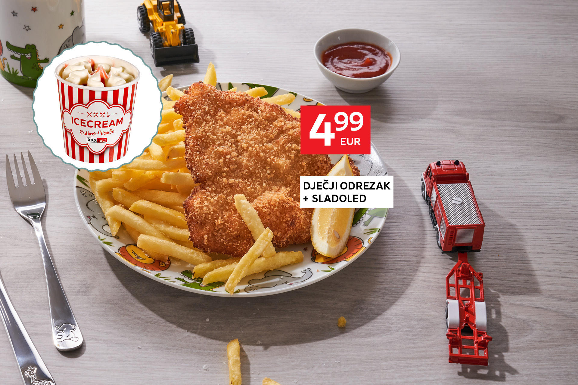 dječji odrezak + sladoled 4,99 €