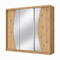 KLEIDERSCHRANK Nox 240 cm Artisan Spiegel 4 Schubladen Griffe silber - Eiche Artisan, Holzwerkstoff (240/216/61cm) - KS Home Concept