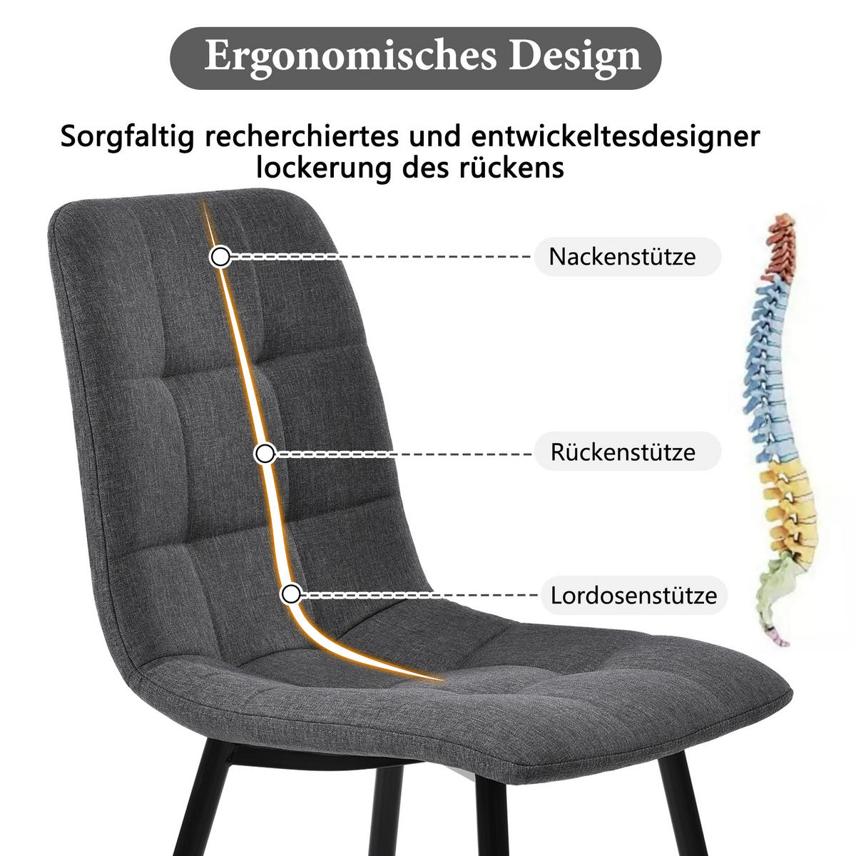 POLSTERSTUHL mit Rückenlehne stabil Grau 41x44x86 cm Textil 4er-Set - Grau, Textil (41/86/44cm) - SONNENH