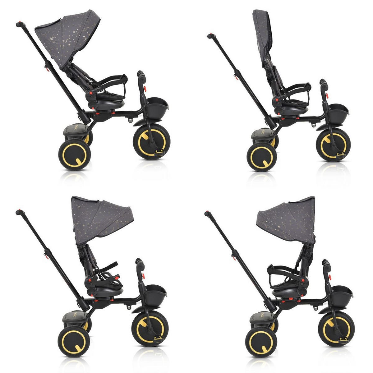 DREIRAD Orion faltbar gelb PU-Reifen, drehbarer Sitz, Schiebestange - Gelb, Metall (72/52/103cm)