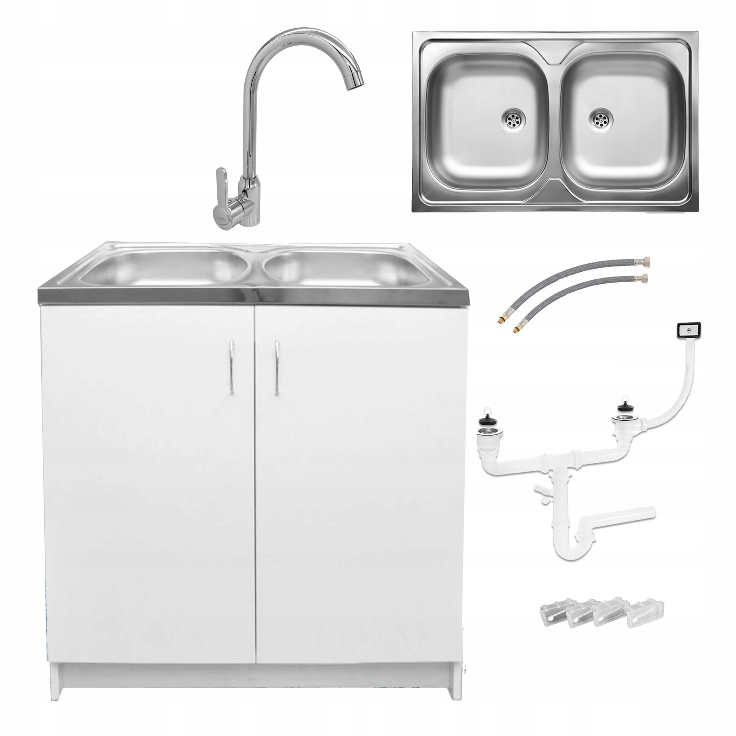 SPÜLUNTERSCHRANK 80cm mit Spüle + Armatur + Siphon weiß - Weiß, Holzwerkstoff (80/82/80cm) - Stamar