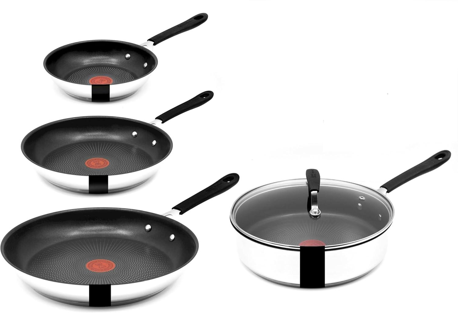 PFANNENSET E30 Jamie Oliver 4-tlg 20+24+28 cm Schmorpfanne 25 cm Induktion - Transparent/Silberfarben, Metall - Tefal