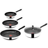 PFANNENSET E30 Jamie Oliver 4-tlg 20+24+28 cm Schmorpfanne 25 cm Induktion - Transparent/Silberfarben, Metall - Tefal