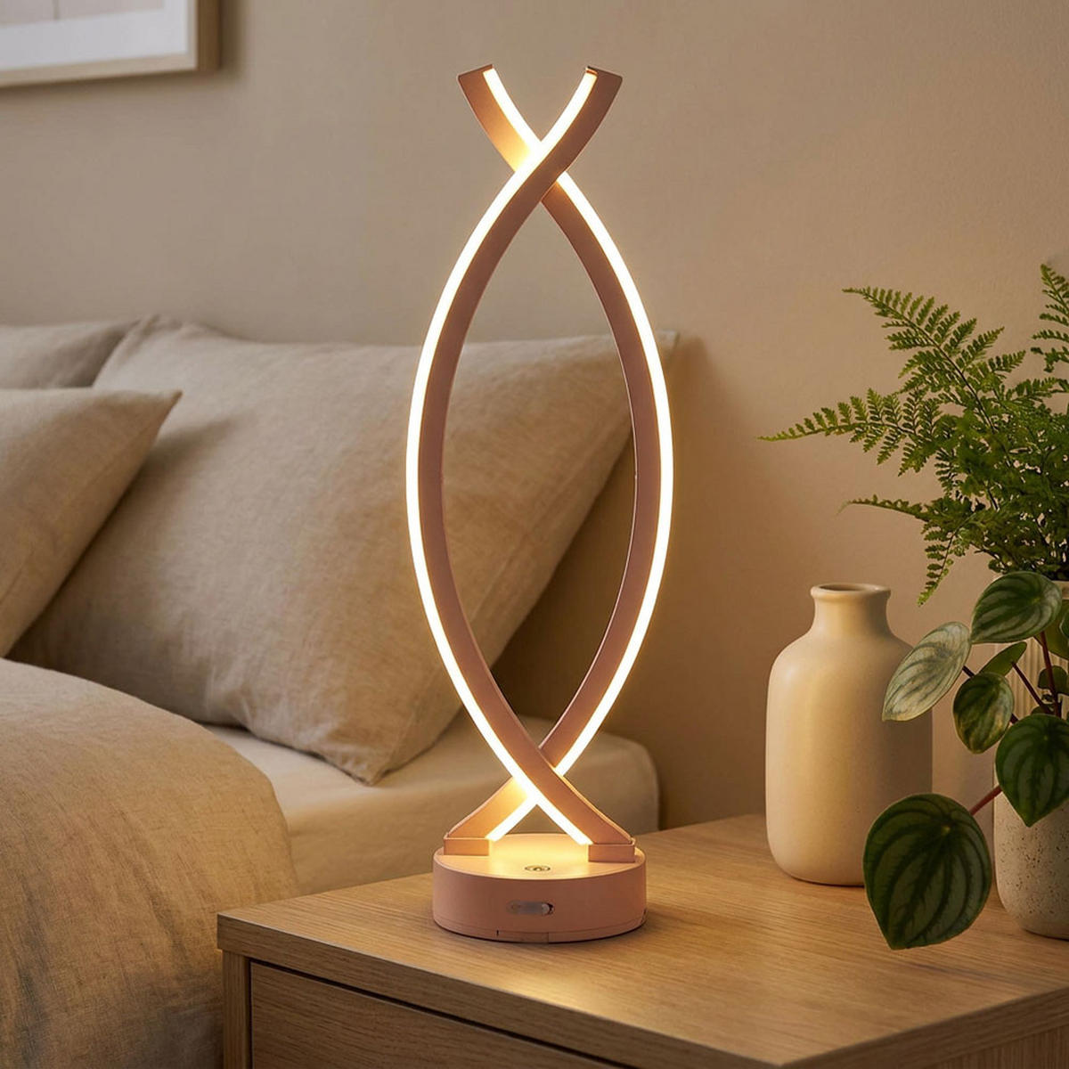 LED TISCHLEUCHTE Opal Pfirsichfarben - Orange, Kunststoff (12.5/10/41cm) - Globo Lighting